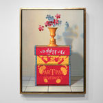 Flowers made from Coca Cola cans on top of red and yellow soda boxes with hand and foot prints