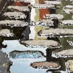 Painting of a cobblestoned street in New York City