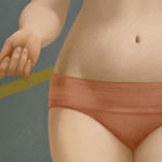 Nude painting of a woman in a parking lot