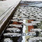 Painting of a cobblestoned street in New York City