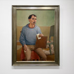 Self portrait painting with blue shirt