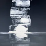 Painting of ice cubes in front of a black background