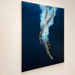 Painting of a woman diving down into water