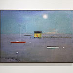 Abstracted painting of a harbor scene