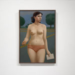 Nude painting of a woman in a parking lot