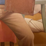 Self portrait painting with blue shirt