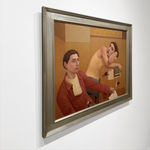 Painting of a man and woman at a table drinking wine