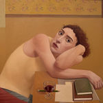 Painting of a man and woman at a table drinking wine