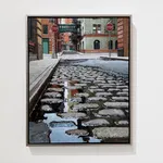 Painting of a cobblestoned street in New York City
