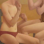 Painting of three women on chairs