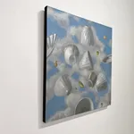 Olga Antonova FLYING STILL LIFE, 2022 Oil on Canvas 22 x 22 in. 55.9 x 55.9 cm. (OA-740) - Teacups depicted floating in a sky full of clouds.