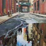 Painting of City Street with Puddle