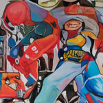 Alexander Reben, A Group of People Riding on the Back of a Motorcycle, 2018