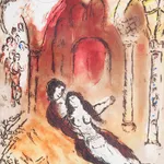 MARC CHAGALL, When Abdullah got the Net Ashore…, from: Four Tales from the Arabian Nights, 1948