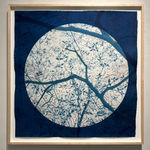 Dora Somosi Hand printed cyanotype with embroidery image of moon and dogwood tree branches