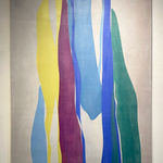 abstract painting in yellow blue purple and green by Joanne Freeman