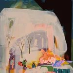 Seonna Hong diminuative figures in abstract environment inquire at Gilman Contemporary Sun Valley