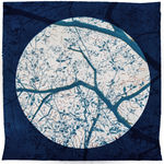 Dora Somosi Hand printed cyanotype with embroidery image of moon and dogwood tree branches