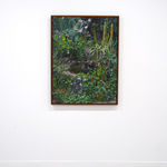 plein air painting of an overgrown backyard