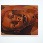 orange hued painting of a human head with its mouth open