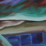 abstract painting of legs by a pool of water