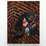 abstract painting of two people wrestling