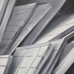 black and white painting of a truck toppled over on a road