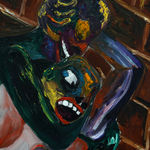 abstract painting of two people wrestling