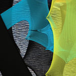 abstract fabric artwork including a text that says "beautiful" upside down