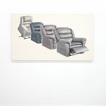 painting of a row of lazy boy armchairs on a cream colored background