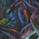 abstract painting of legs by a pool of water