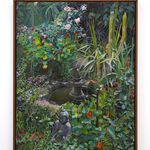 plein air painting of an overgrown backyard