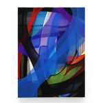 abstract fabric piece with blue, purple, green red and black