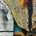 A mixed media painting of an abstract room