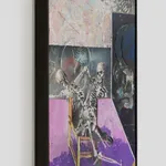 A mixed media piece of abstract scene.