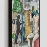 A mixed media piece of abstract scene.