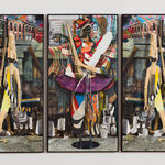 A mixed media piece of abstract scene.