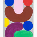 An abstract mixed media painting of colorful shapes.