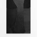 A black and white inkjet print of an abstract scene.