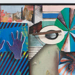 A mixed media piece of abstract scene.