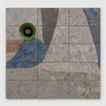 a large mixed media work using reclaimed electrical wires and components on panel, characterized by organic shapes and a protruding megaphone