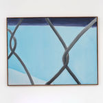 An oil on cavas depicting a close up shot of a chain length fence.