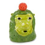Katie Kimmel's ceramic sculpture of a green figure with a red ball on its head