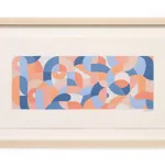 Framed work on paper depicting various multicolored curves and shapes by artist Scott Albrecht