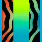 Rachel Strum - paint and resin piece, abstract gradient shapes in neon green, blue, red ,and black with blue frame