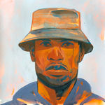 Dennis Brown's painting of a man wearing a bucket hat