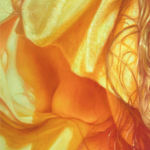 painting of a woman's breasts clothes in a soft yellow and orange light