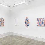 Installation view of artist Scott Albrecht's solo exhibition "What Holds Us" at Hashimoto Contemporary, San Francisco. Depicted from left to right: "Resting In A Memory," "A Silent Echo," "Tracing Time," and "Poems for Tomorrow."