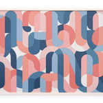 Framed flush multicolor wood sculptural piece made up of spiral shapes and curves by artist Scott Albrecht