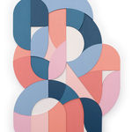 Free form multicolor wood sculptural piece made up of spiral shapes and curves by artist Scott Albrecht